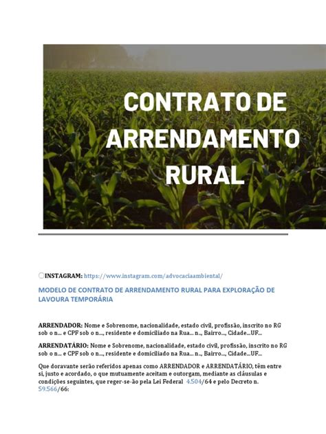 Modelo Contrato De Arrendamento Rural Atualizado Pdf Leasing