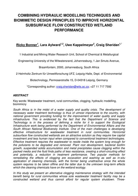 PDF COMBINING HYDRAULIC MODELLING TECHNIQUES AND BIOMIMETIC DESIGN