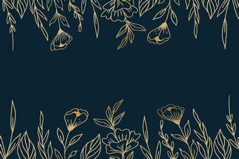 Elegant Golden Floral Background With Hand Drawn Flowers And Leaves