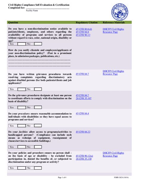 Fillable Online Dhcfp Nv Self Evaluation Basics Civil Rights Federal