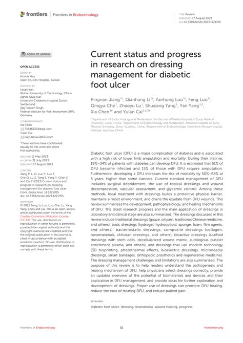 Pdf Current Status And Progress In Research On Dressing Management For Diabetic Foot Ulcer