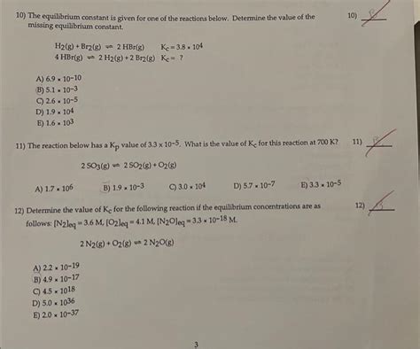 [solved] 10 The Equilibrium Constant Is Given For One Of