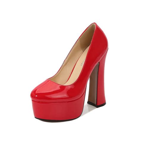 Emma Jones Round Toe Chunky Heels Platforms Patent Pumps Red In Sexy Heels And Platforms 5851