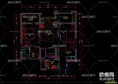 91²两室两厅家装cad施工图 免费3dmax模型库 欧模网