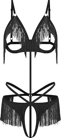 Amazon Alvivi Women S Sexy Tassel Lingerie Bodysuit Fringe Cut Out Cups Opening Crotch One