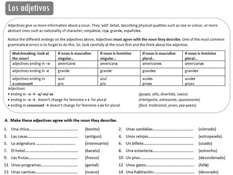 Los Adjetivos Worksheet