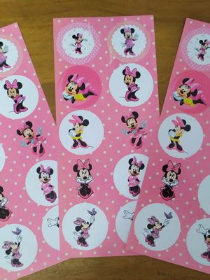 30 Adesivos Redondos Para Lembrancinhas Minnie Rosa E Preto Compre