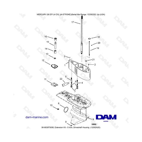 Mercury 50 EFI Extension Kit 5 Inch Driveshaft Housing DAM Marine