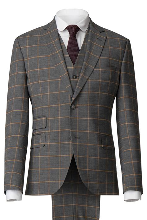 Gibson London Charcoal And Apricot Checked Suit Suit Direct