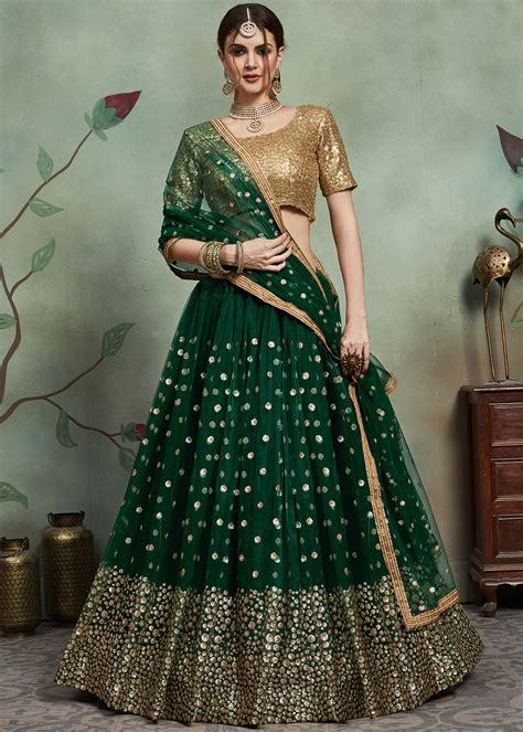 Dark Green Sequins Embellished Lehenga Choli Latest 1936LG03