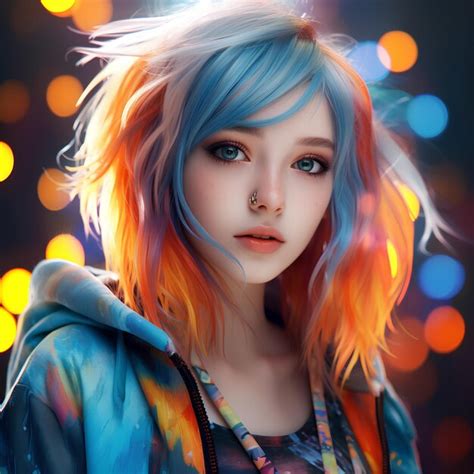 Premium Photo Chinese Girl Teenage Girl With Colorful Hair Beauty