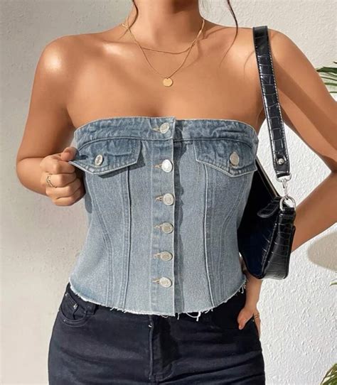 Denim Tube Top On Carousell