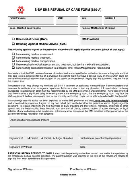 Printable Refusal Of Medical Treatment Form