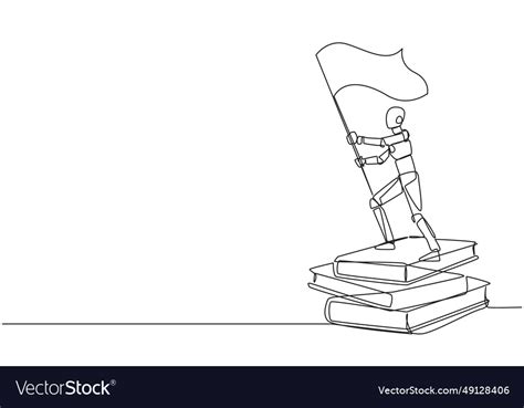 Continuous One Line Drawing Robots Standing Vector Image