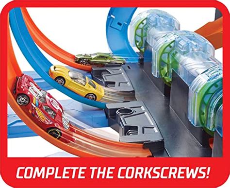 Hot Wheels Toy Car Track Set Corkscrew Crash With Scale Car Crash Zones Powered By