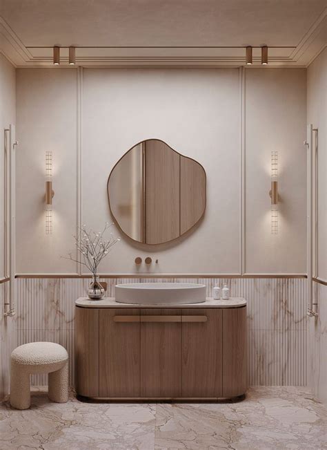 Curved Interior Theme Textured With Boucl Accents In Bathroom