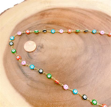 18k Gold Filled Evil Eye Beaded Chain By Yard Multicolor Enamel Evil Eye Choker Necklace