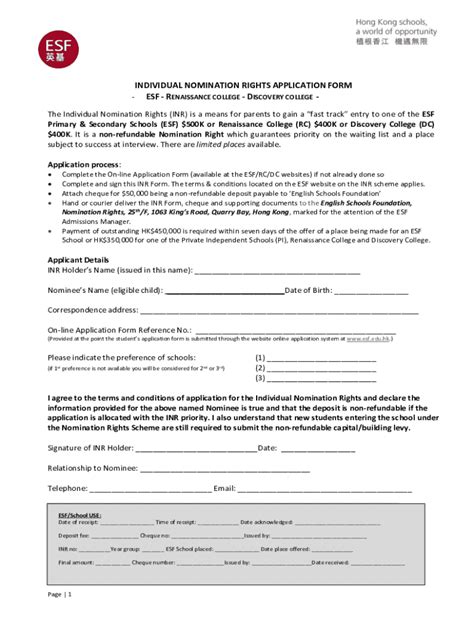 Fillable Online Individual Nomination Rightsapplication Form Esf