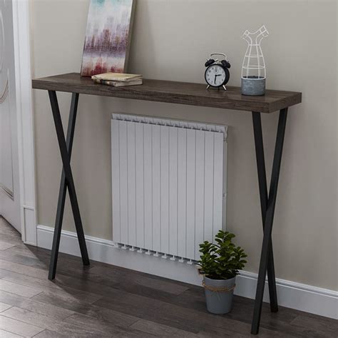 Narrow Console Table With Solid Wood Top And Black Metal Legs