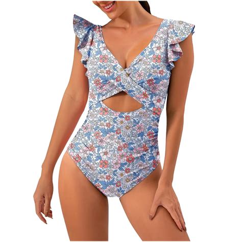 Vsssj Womens One Piece Swimsuit Ruffle Crisscross Wrap V Neck Sexy Cutout Bathing Suits Floral