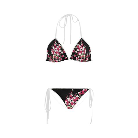 Pink White Sakura Floral Custom Bikini Swimsuit ID D