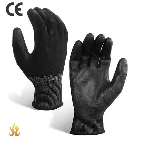 Black Polyester PU Coated Gloves ESD Anti Static Carbon PU Gloves For