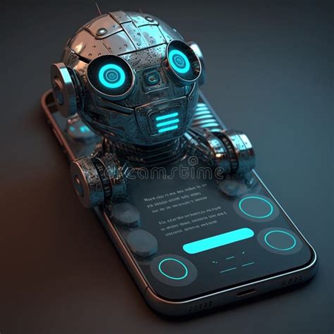 Futuristic Humanoid Robot In Screen Of Smartphone Concept Of Chatbot