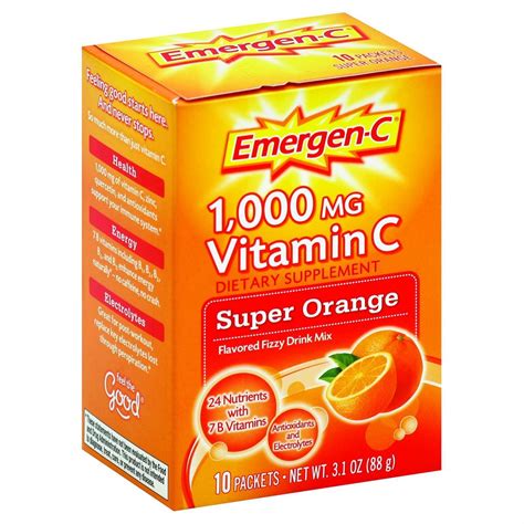 Emergen C 1000Mg Vitamin C Powder For Immune Support Super Orange 10