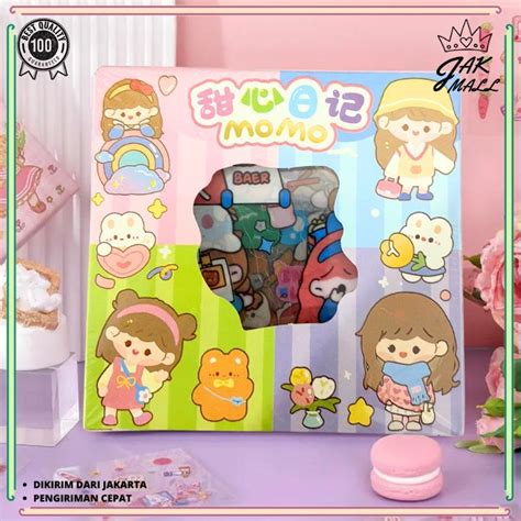 Jual Stiker 2D 100 Lembar Sticker Momo Mini Box Kartun Korea Lucu Anti