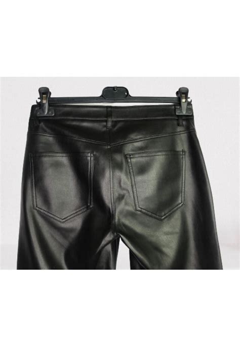 Pantaloni De Dama Negri Din Piele Conici Mango S M Emagro