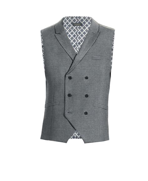 Gilet Doppio Petto Con Risvolto A Lancia Grigio Pied De Poule In Tweed