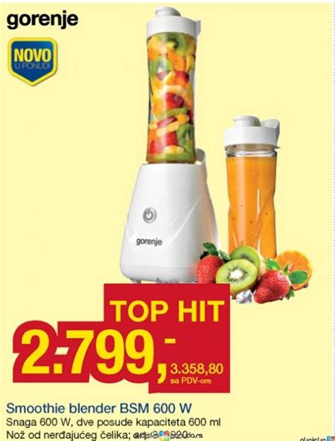 Gorenje Smoothie blender BSM 600 W dve posude kapaciteta 600 ml nož