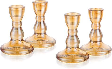 Glasseam Glass Candlestick Holder For Taper 4pcs Amber Tapered Candle Holders Bulk