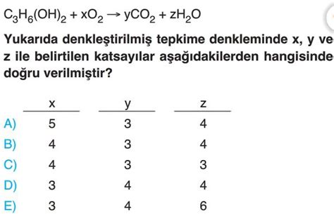 Kimyasal Tepkimeler Ve Denklemler Test Z S N F Kimya Yeni