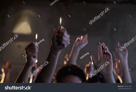 Group People Holding Cigarette Lighters Concert Stock Photo 158321738