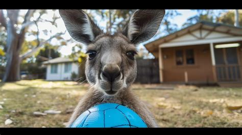 Premium Photo | A cute kangaroo is sitting on a green field in front of ...