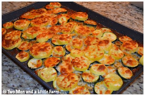 Two Men And A Little Farm Oven Roasted Summer Squash With Cheese Recipe