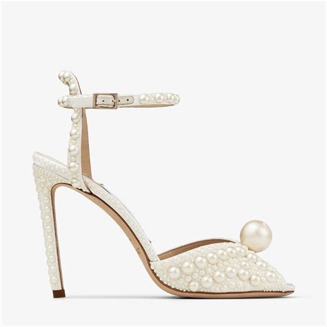 White Satin Sandals With All Over Pearls Sacora Autumn Winter