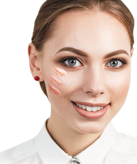 Woman With Cosmetic Foundation On Skin Stock Image Image Of Eyes