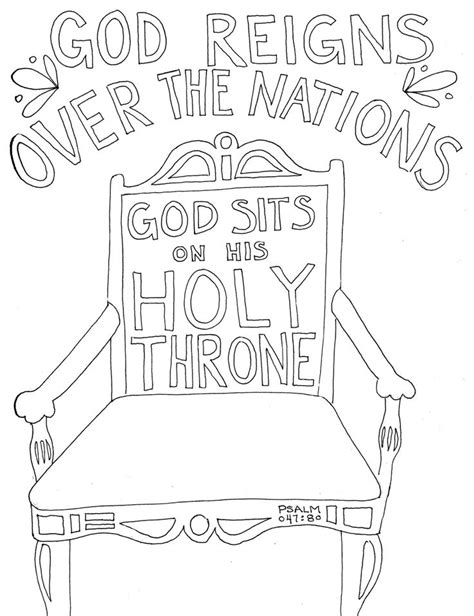 A Coloring Page With The Words God Reigns Over The Nations And An