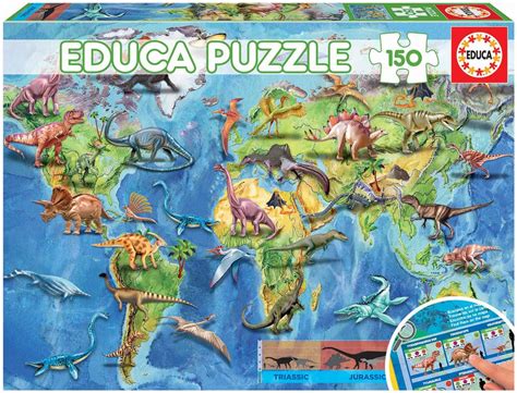 Educa Puzzle De Pi Ces Pour Enfants Mappemonde Dinosaures