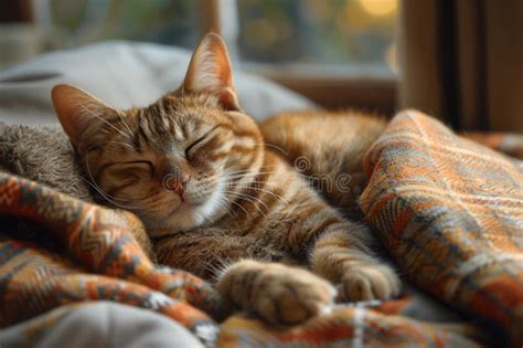 A Tabby Cat Naps Peacefully Enveloped In The Soft Folds Of A Vibrant