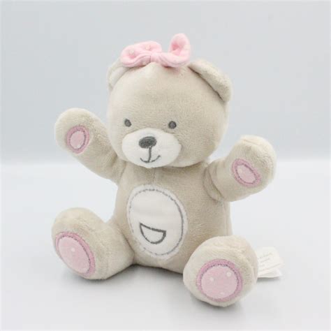 Doudou Ours Beige Blanc Rose KIMBALOO