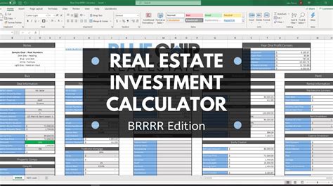 Real Estate Investment Calculator Brrrr Using Excel Youtube