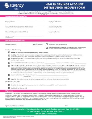 Fillable Online Health Savings Account HSA HSA DISTRIBUTION REQUEST