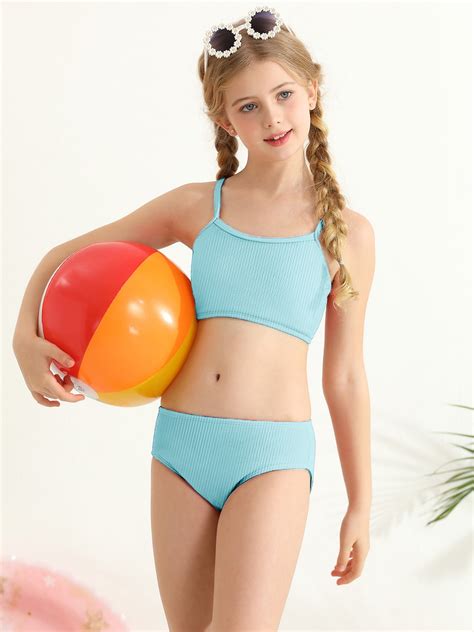 GYRATEDREAM Girls Swimsuits 2 Piece Bikini Set Spaghetti Strap High Waisted Bathing Suit Girls