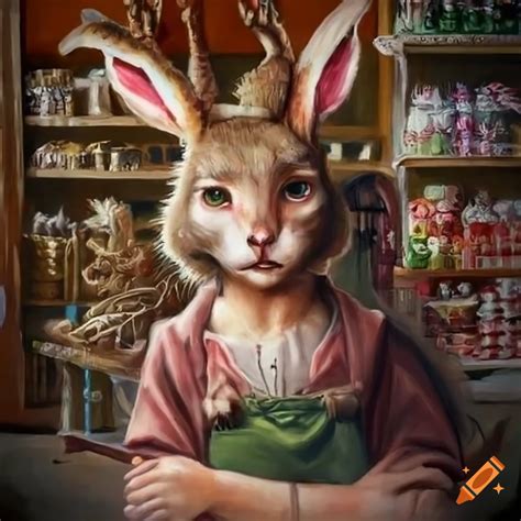 Painting Of A Jackalope Girl In A Frontier General Store