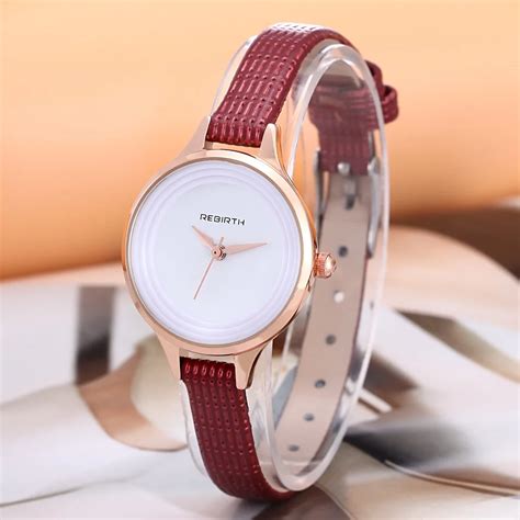 Gold Case Luxury Brand Rebirth Women Watches Ladies Casual Red Leather