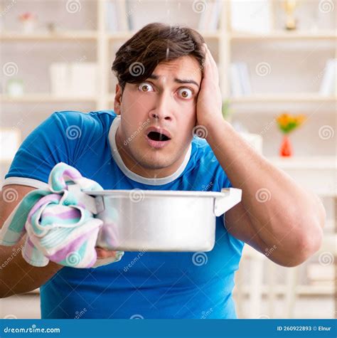 Man at Home Dealing with Neighbor Flood Leak Stock Image - Image of