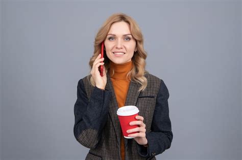 Premium Photo Happy Woman Talk On Mobile Phone Drinking Morning